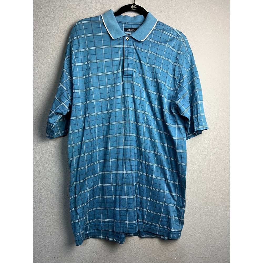 Bolle Golf Blue Grid Mercerized Cotton Polo Shirt Men Medium Short Sleeve Sporty